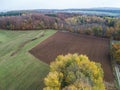 Aerial view Beautiful green, orange and red autumn forest, many trees different colors germany rhineland palantino Royalty Free Stock Photo