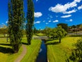 Aerial view of a beautiful green park with a narrow river in Armidale Australia Royalty Free Stock Photo