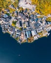 Aerial view of beautiful Hallstatt town in Austria, UNESCO world heritage site Royalty Free Stock Photo