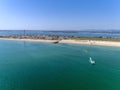 Aerial view of beautiful ilha do Farol lighthouse island, in Algarve. Portugal.