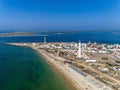 Aerial view of beautiful ilha do Farol lighthouse island, in Algarve. Portugal. Royalty Free Stock Photo