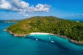 Aerial view of beautiful island at Seychelles in the Indian Ocean. Top view from drone Royalty Free Stock Photo
