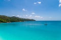 Aerial view of beautiful island at Seychelles in the Indian Ocean.Top view from drone Royalty Free Stock Photo