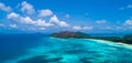 Aerial view of beautiful island at Seychelles in the Indian Ocean.Top view from drone