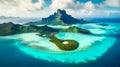 Aerial view of beautiful island with white sand and turquoise ocean. Bora Bora, French Polynesia, island of Mauritius in the India Royalty Free Stock Photo