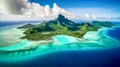 Aerial view of beautiful island with white sand and turquoise ocean. Bora Bora, French Polynesia, island of Mauritius in the India Royalty Free Stock Photo