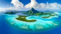 Aerial view of beautiful island with white sand and turquoise ocean. Bora Bora, French Polynesia, island of Mauritius in the India Royalty Free Stock Photo