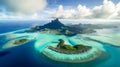 Aerial view of beautiful island with white sand and turquoise ocean. Bora Bora, French Polynesia, island of Mauritius in the India Royalty Free Stock Photo