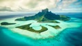 Aerial view of beautiful island with white sand and turquoise ocean. Bora Bora, French Polynesia, island of Mauritius in the India Royalty Free Stock Photo