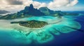 Aerial view of beautiful island with white sand and turquoise ocean. Bora Bora, French Polynesia, island of Mauritius in the India Royalty Free Stock Photo