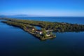 Aerial view of beautiful Kaiafas lake in Ilia in Peloponnese, Greece