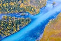 Aerial view of beautiful kanas river landscape in autumn Royalty Free Stock Photo