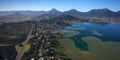 Beautiful aerial view of Kaneohe Bay and the H3 Highway on Oahu, Hawaii Royalty Free Stock Photo