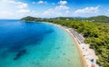 Aerial view of the beautiful Koukounaries beach on the island of Skiathos