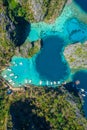 Aerial view of beautiful lagoons and limestone cliffs on Coron, Palawan, Philippines. Royalty Free Stock Photo