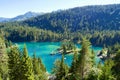 Aerial view of beautiful Lake Cauma with turquoise water. Grisons, Graubuenden, Switzerland. Royalty Free Stock Photo