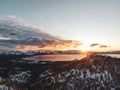 Aerial view of the beautiful Lake Tahoe captured on a snowy sunset in California, USA Royalty Free Stock Photo