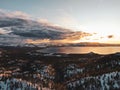 Aerial view of the beautiful Lake Tahoe captured on a snowy sunset in California, USA Royalty Free Stock Photo