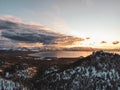 Aerial view of the beautiful Lake Tahoe captured on a snowy sunset in California, USA Royalty Free Stock Photo