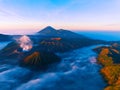 Aerial view Beautiful landscape scenery of Mount Bromo National Park from the top of the king kong hill,Amazing view landscape in