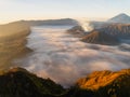 Aerial view Beautiful landscape scenery of Mount Bromo National Park from the top of the king kong hill,Amazing view landscape in