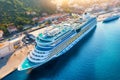Aerial view of beautiful large cruise ships at sunset