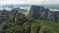 Aerial view of beautiful limestone rock formations in the sea