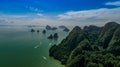 Aerial view of beautiful limestone rock formations in the sea