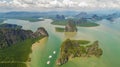 Aerial view of beautiful limestone rock formations in the sea