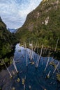 Aerial view of beautiful Los Alerces lagoon refuge