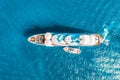 Aerial view of beautiful luxury yacht and boat in blue sea