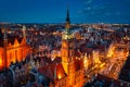 Aerial view of the beautiful main city in Gdansk at dusk, Poland