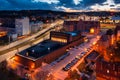 Aerial view of the beautiful main city with the Shakespearean theater in Gdansk at dusk, Poland