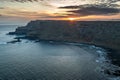 Aerial view on a beautiful morning with sunrise at Giants Causeway, the famous landmark in Northern Ireland UK Royalty Free Stock Photo