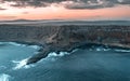 Aerial view on a beautiful morning with sunrise at Giants Causeway, the famous landmark in Northern Ireland UK Royalty Free Stock Photo