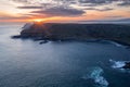 Aerial view on a beautiful morning with sunrise at Giants Causeway, the famous landmark in Northern Ireland UK Royalty Free Stock Photo