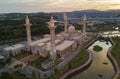 Aerial view of Beautiful Mosque during sunset. Royalty Free Stock Photo