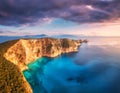 Aerial view of beautiful mountain, blue sea at sunset in summer Royalty Free Stock Photo