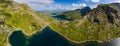 Aerial view of beautiful mountain lakes and hiking trails Miners and PyG tracks, Snowdon, Wales