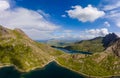 Aerial view of beautiful mountain lakes and hiking trails Miners and PyG tracks, Snowdon, Wales