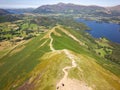 Aerial view of a beautiful mountain ridge in the English Lake District in summer (Catbells towards Keswick