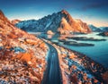 Aerial view of beautiful mountain road near the sea