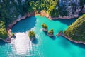 Aerial view of Beautiful mountains in Ratchaprapha Dam at Khao Sok National Park, Surat Thani Province, Thailand. Royalty Free Stock Photo