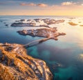 Aerial view of beautiful mountains, small islands in the sea Royalty Free Stock Photo