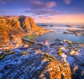 Aerial view of beautiful mountains, small islands in the sea Royalty Free Stock Photo