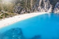 Aerial view of the beautiful Myrtos beach, Kefalonia island Royalty Free Stock Photo