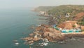 Aerial view of the beautiful nature of Goa. Rocky coast near the Arambol beach. India. Royalty Free Stock Photo