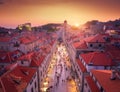 Aerial view of beautiful old city at sunset. Top view Royalty Free Stock Photo