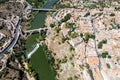 Aerial view of the beautiful old on the hill of Toledo, Spain and the Tagus river Royalty Free Stock Photo