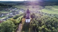 Aerial view about a beautiful old medieval small church in Nadpatak, Transylvania, Romania